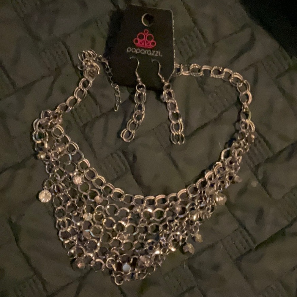Silver necklace and earrings set